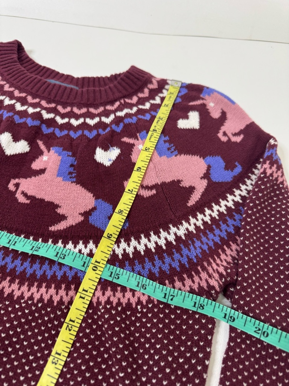 Modcloth Unicorn Hearts Fairisle 100% Cotton Whimsical Sweater Size Large - Picture 5 of 12